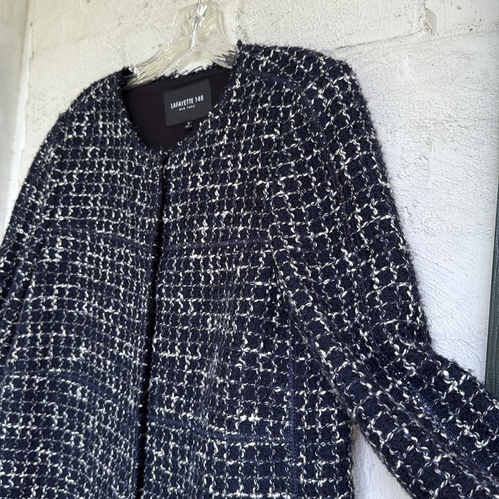 Lafayette 148 NY Black/White Tweed Boxy Jacket Size 8 - Picture 4 of 10
